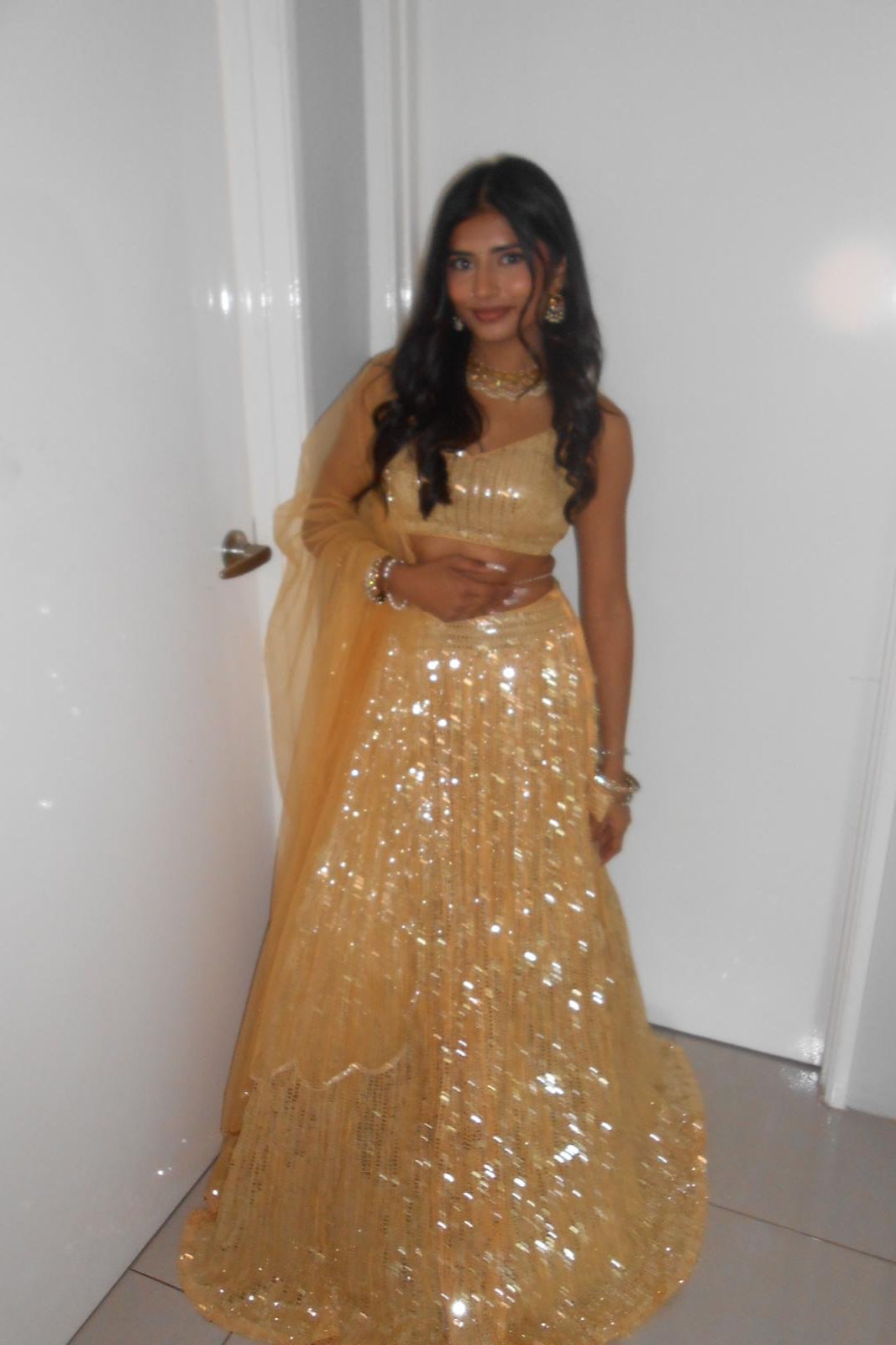 Kavya Gor in Gold Shine On Lehenga